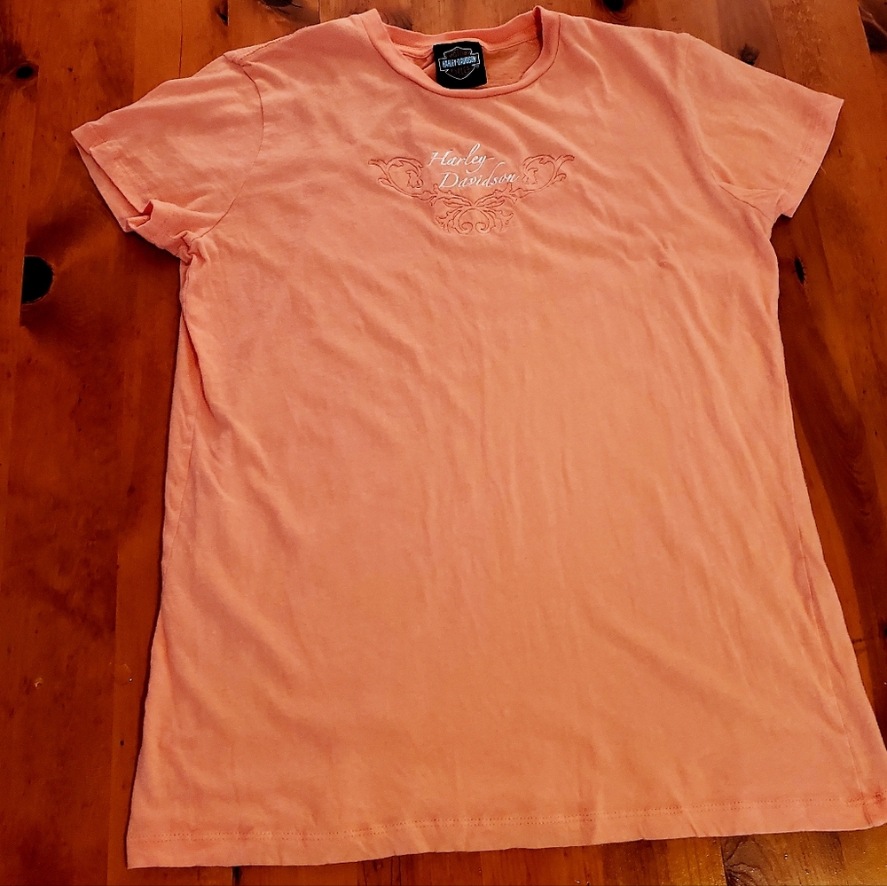 Harley-Davidson Coral/Orange Short Sleeved T Shirt Corpus Christi XL *FLAWS*
